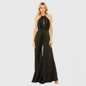 Mac Duggal Black Halter Pleated Jumpsuit